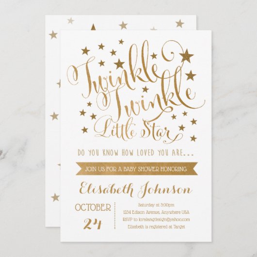 Twinkle Twinkle Little Star Baby shower Invitation (Devant / Derrière)