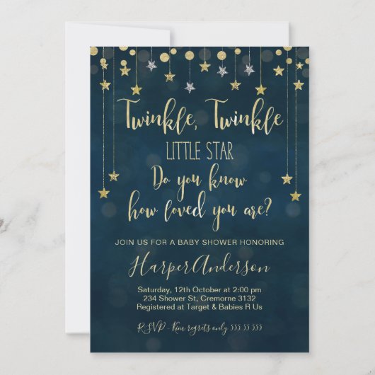 Twinkle Twinkle Little Star Baby shower Invitation (Devant)