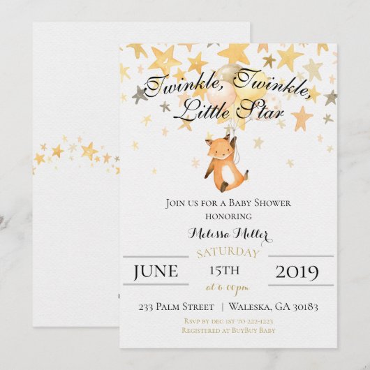 Twinkle Twinkle Little Star Baby shower Invitation (Devant / Derrière)