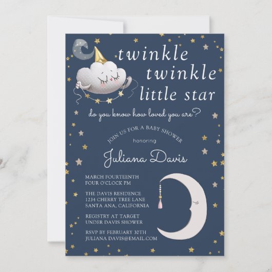Twinkle Twinkle Little Star Baby shower Invitation (Devant)