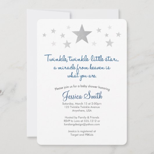 Twinkle Twinkle Little Star Baby shower Invitation (Devant)