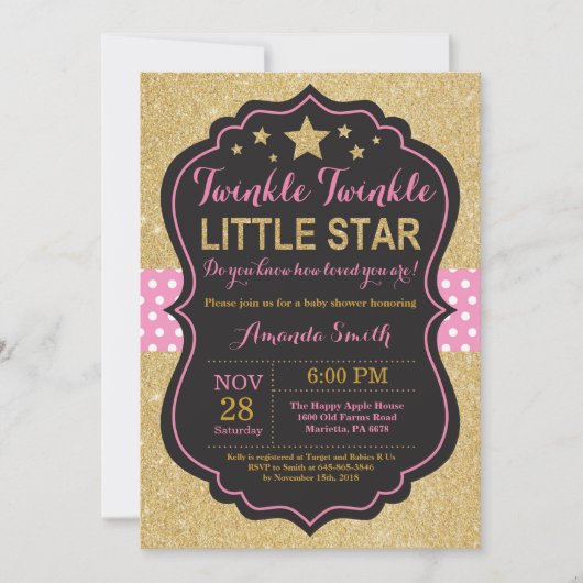 Twinkle Twinkle Little Star Baby shower Invitation (Devant)