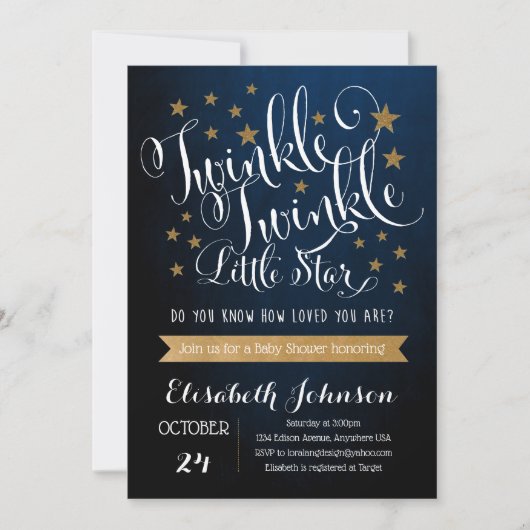 Twinkle Twinkle Little Star Baby shower Invitation Kaart (Voorkant)