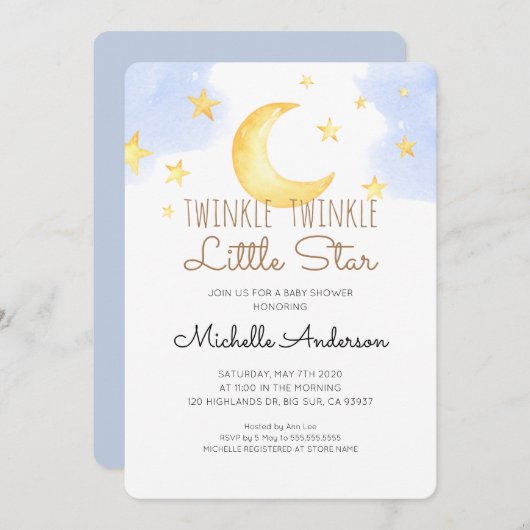 Twinkle Twinkle Little Star Baby shower Invitation Kaart (Voorkant / Achterkant)
