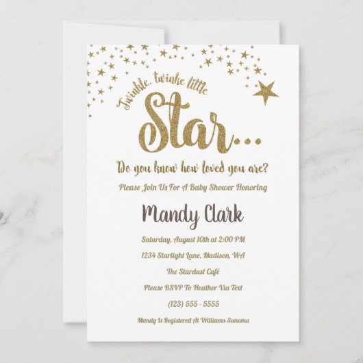 Twinkle Twinkle Little Star Baby shower Invitation Kaart (Voorkant)