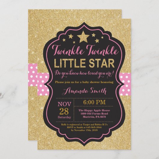 Twinkle Twinkle Little Star Baby shower Invitation Kaart (Voorkant / Achterkant)
