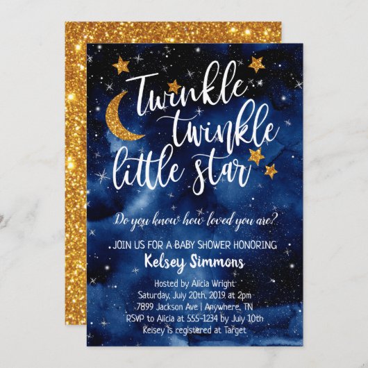 Twinkle Twinkle Little Star Baby shower Invitation Kaart (Voorkant / Achterkant)
