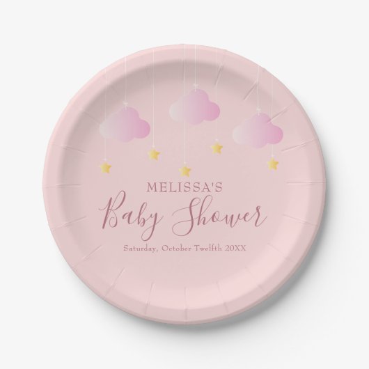 Twinkle Twinkle Little Star Baby shower Meisje Roz Papieren Bordje (Voorkant)