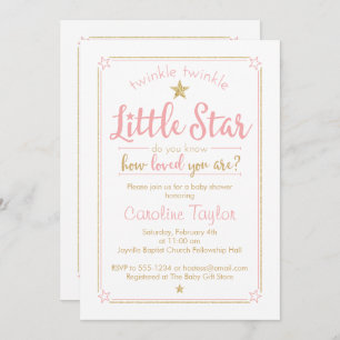 Twinkle Twinkle Little Star Baby shower Pink Gold Kaart