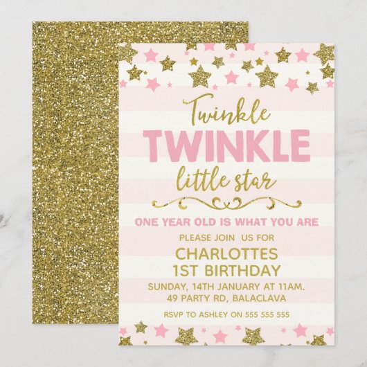 Twinkle twinkle Little Star Birthday Invitation Kaart (Voorkant / Achterkant)