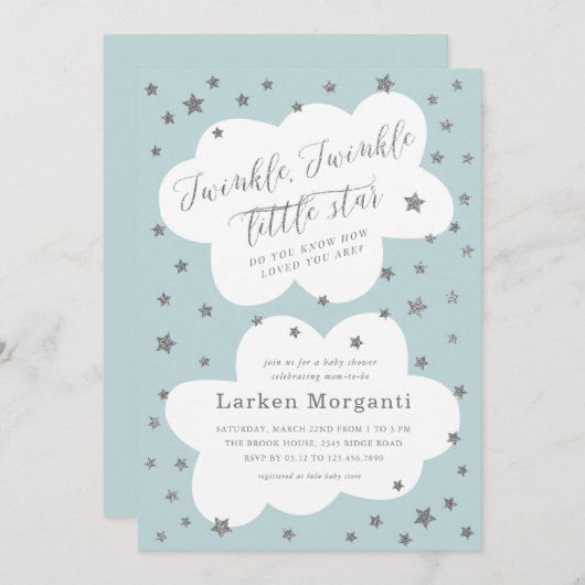 Twinkle Twinkle Little Star Blue Baby shower Kaart (Voorkant / Achterkant)