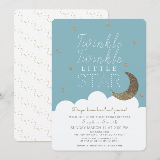 Twinkle Twinkle Little Star Blue Boy Baby shower Kaart (Voorkant / Achterkant)