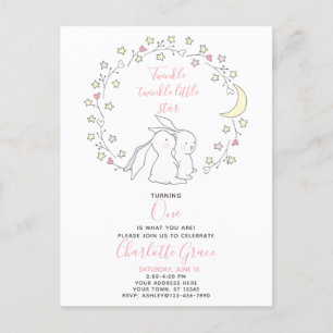 Twinkle Twinkle Little Star Bunny 1st Birthday Uitnodiging Briefkaart