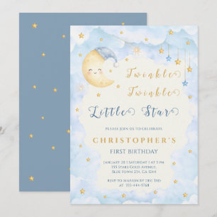 Twinkle Twinkle Little Star Eerste Verjaardag Blau Kaart