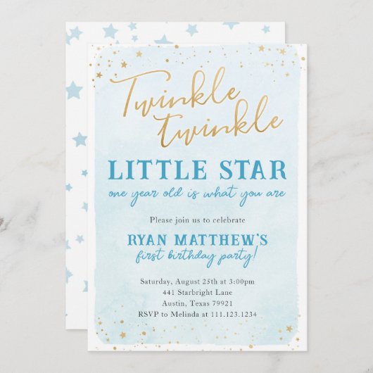 Twinkle Twinkle Little Star Feest Uitnodiging (Voorkant / Achterkant)