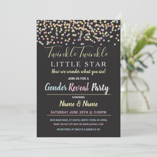 Twinkle Twinkle Little Star Gender onthult Invite Kaart (Staand voorkant)
