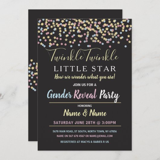 Twinkle Twinkle Little Star Gender onthult Invite Kaart (Voorkant / Achterkant)