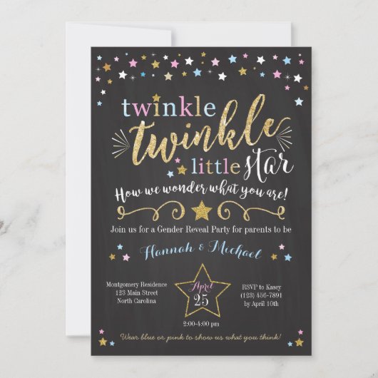 Twinkle Twinkle Little Star Gender onthult Invite Kaart (Voorkant)