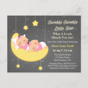 Twinkle Twinkle Little Star Girl Twins Baby shower Kaart