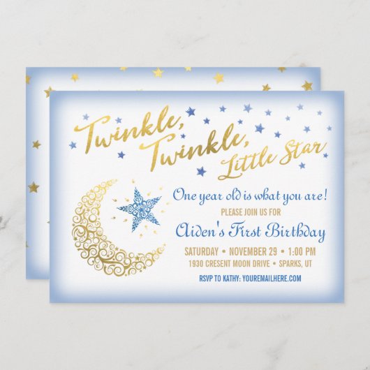 Twinkle Twinkle Little Star Invitation d'anniversa (Devant / Derrière)
