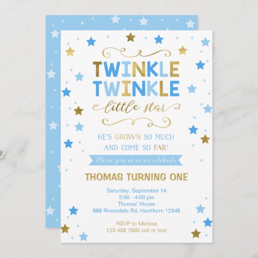 Twinkle Twinkle Little Star Invitation d'anniversa (Devant / Derrière)