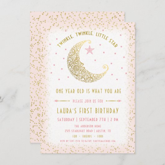 Twinkle Twinkle Little Star Invitation d'anniversa (Devant / Derrière)