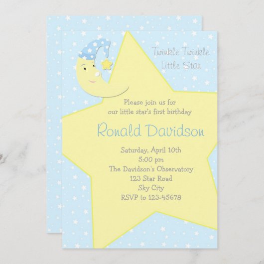 Twinkle Twinkle Little Star Invitation - met Moon Kaart (Voorkant / Achterkant)
