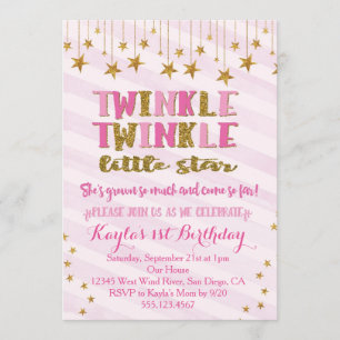 Twinkle Twinkle Little Star Invitation Pink Kaart