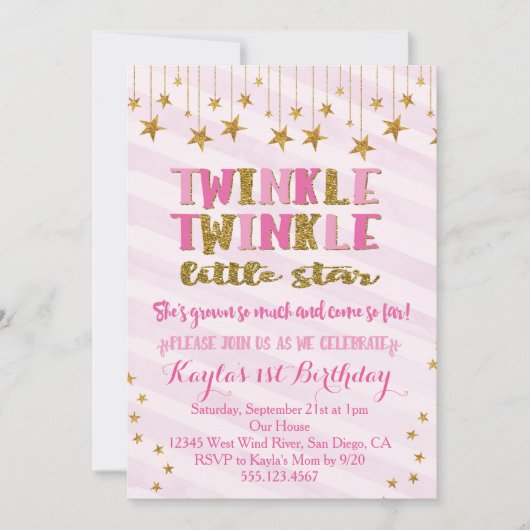 Twinkle Twinkle Little Star Invitation Roze Kaart (Voorkant)