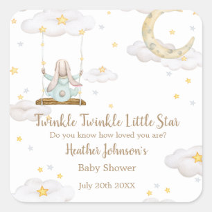 Twinkle Twinkle Little Star Konijn Baby Shower Vierkante Sticker