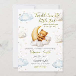 Twinkle Twinkle Little Star Maan Beer Baby Shower Kaart