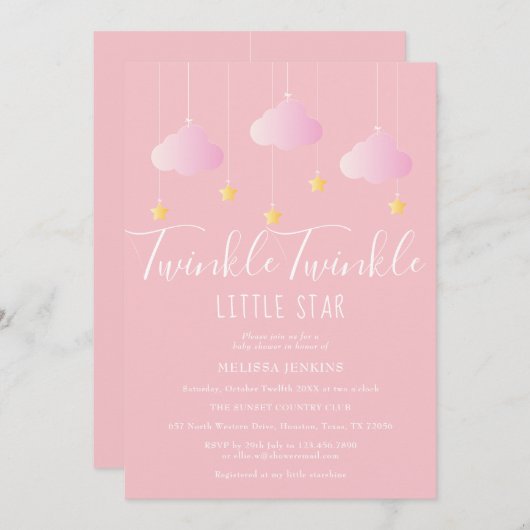 Twinkle Twinkle Little Star Meisjes Baby Shower Ro Kaart (Voorkant / Achterkant)