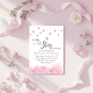 Twinkle Twinkle Little Star Pink Girl Baby Shower Kaart