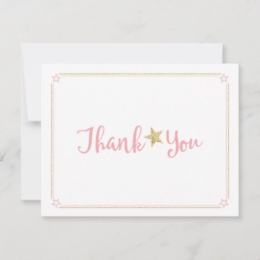 Twinkle Twinkle Little Star Pink Gold Dank u Bedankkaart (Voorkant)