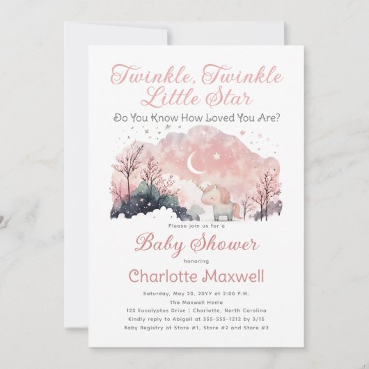 Twinkle Twinkle Little Star Unicorn Baby shower Kaart (Voorkant)