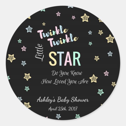 Twinkle Twinkle Little Star - Zwart, Geslacht onth Ronde Sticker (Voorkant)