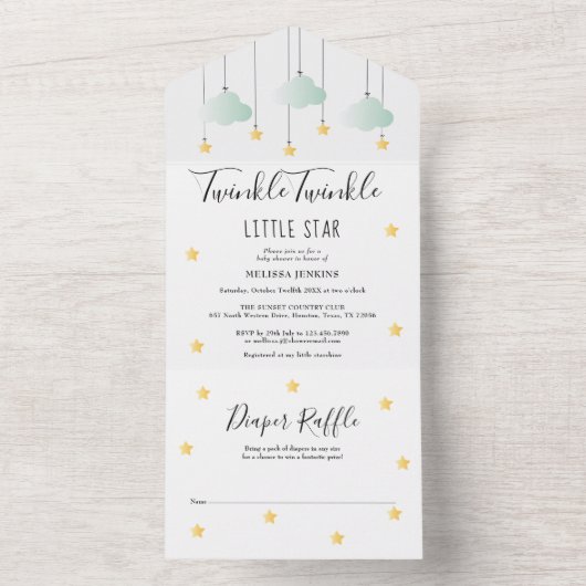 Twinkle Twinkle Neutrale Baby Shower All In One Uitnodiging (Binnen)