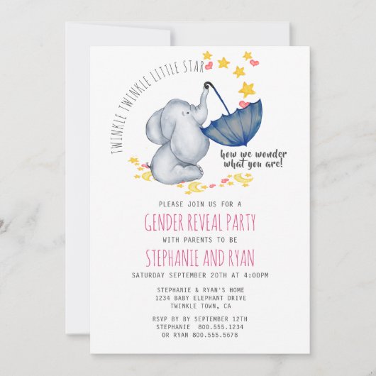 Twinkle Twinkle Pink Navy Olifant Geslacht onthull Kaart (Voorkant)