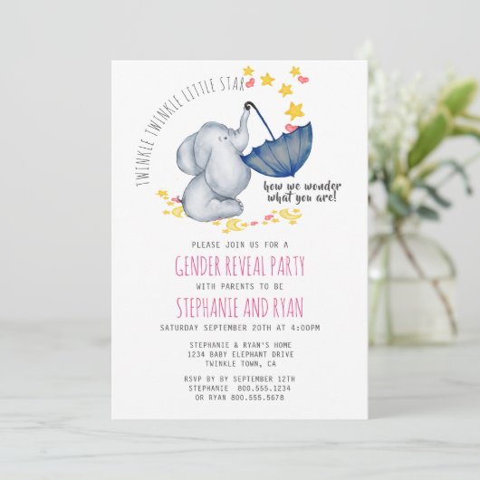 Twinkle Twinkle Pink Navy Olifant Geslacht onthull Kaart (Staand voorkant)