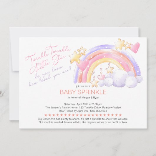 Twinkle Twinkle Pretty Regenboog Baby Sprinkle Kaart (Voorkant)