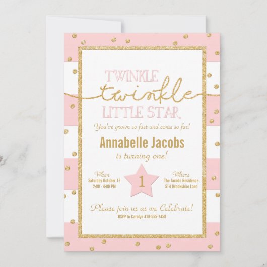 Twinkle Twinkle rose et or Invitation d'anniversai (Devant)