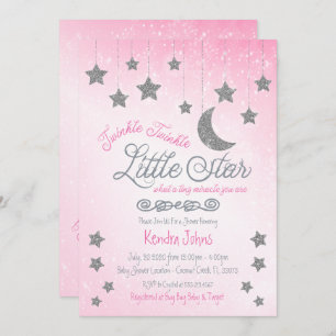 Twinkle Twinkle, roze Baby shower-uitnodiging Kaart