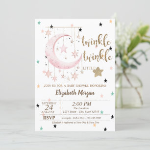 Twinkle Twinkle, Roze Sterren Maan Baby Shower Kaart
