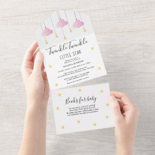 Twinkle Twinkle Roze Wolken Gouden Sterren Baby Sh All In One Uitnodiging