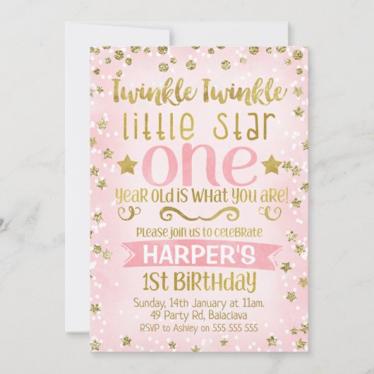 Twinkle Twinkle Star 1st Birthday Invitation Kaart (Voorkant)