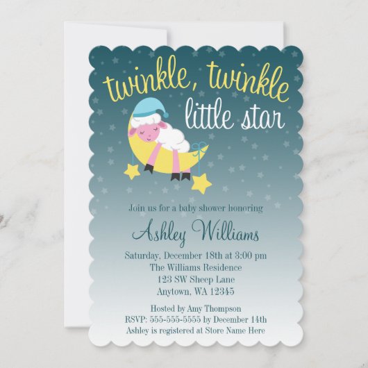 Twinkle Twinkle Star Lamb Die Cut Baby shower Kaart (Voorkant)