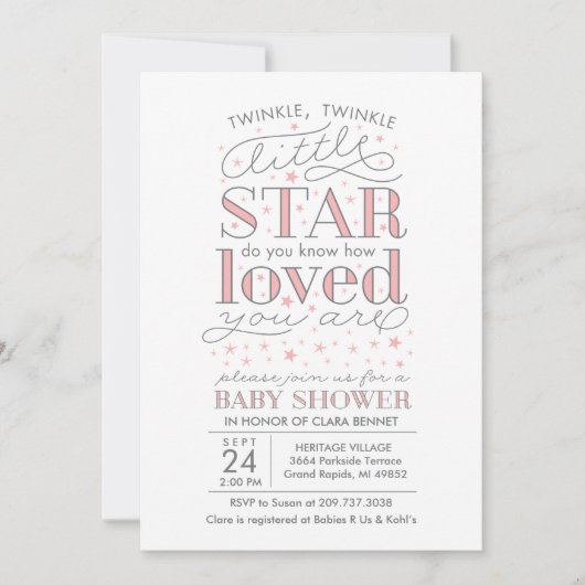 Twinkle Twinkle Star Thème Baby shower Invitation (Devant)