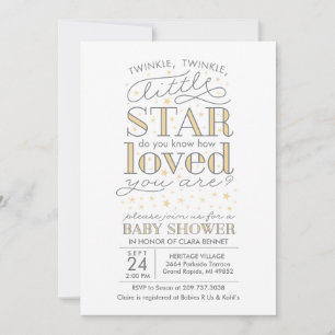 Twinkle Twinkle Star Theme Yellow Baby shower Kaart