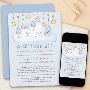 Twinkle Twinkle Sterren en Cloud Boy Baby Sprinkle Kaart