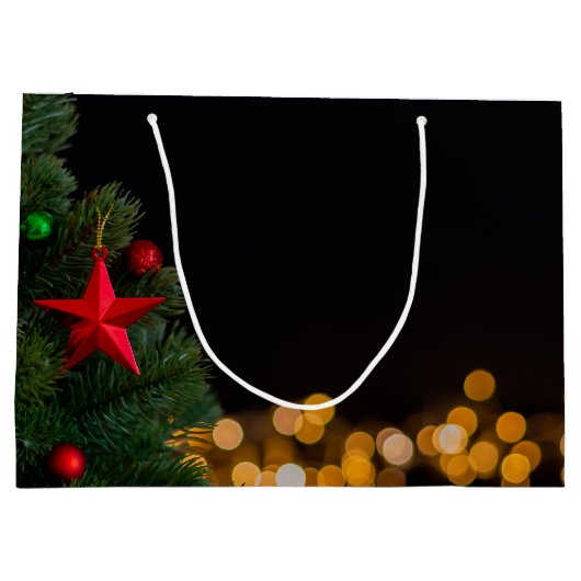 Twinkling Gold Lights Modern Vrolijk Kerstfeest Groot Cadeauzakje (Achterkant)